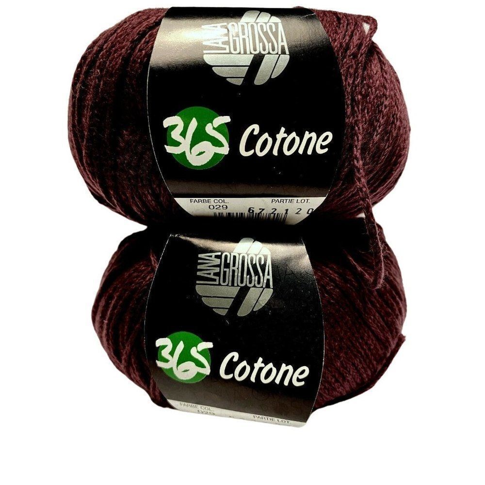 Lana Grossa Cotone 365 Cotton Yarn #029 Wine 1 3/4 Skeins Made in Italy NEW